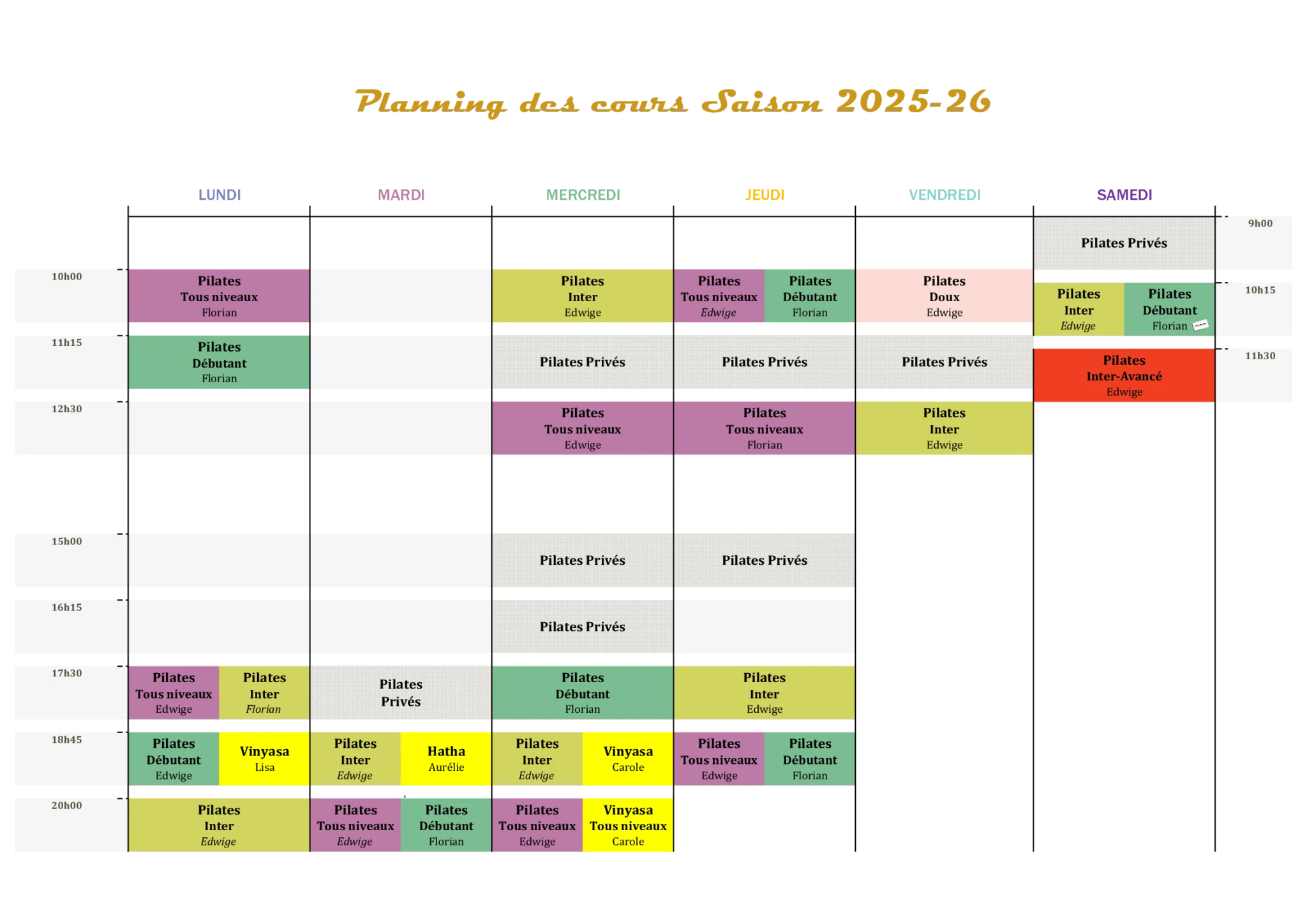 Planning Pilates-Yoga 2026